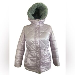 ZeroXposur Girls Purple Quilted Winter Jacket Faux Sherpa Hood 10/12